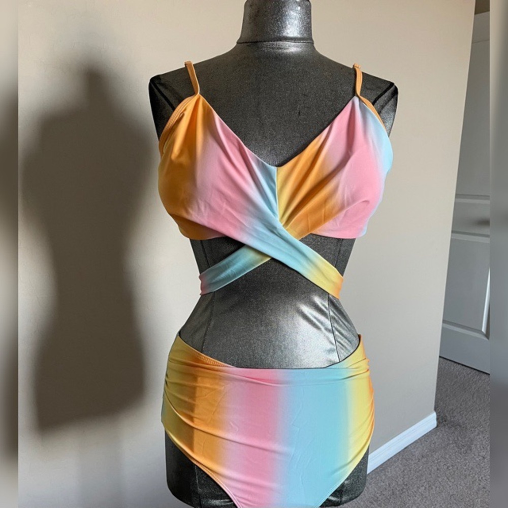 Rainbow High Waisted Bikini w/ Push Up Top